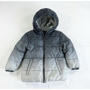 Wonder Nation Boys Girls 5T Puffer Coat Gray Ombre Sherpa Fleece Lined Hooded S